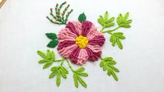 Flower motif, hand embroidery of a flower pattern with cotton threads