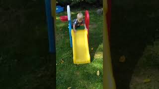 Will learns to go down the slide by himself