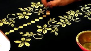 How to make Permanent Golden Color at home | Beautiful Blouse Neck Design | Fabric Painting designs