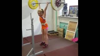 9-year-old Varvara Kuzminova (bodyweight 38 kg) clean&jerks 60 kg