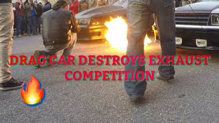 DRAG CAR (TWIN TURBO FOXBODY) DESTROYS EXHAUST COMPETITION!