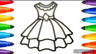 How to draw a frock drawing | Easy step by step girls frock drawing | Colorful frock drawing |