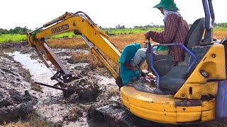 Máy Xúc Cẩu Múc Đất Ruộng, Làm Việc Ngoài Đồng,  Đắp Bờ Làm Rảnh Thoát Nước - Excavator Working #464