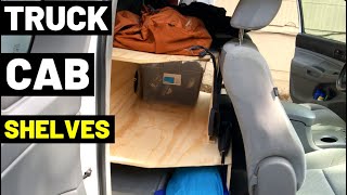 TRUCK CAB SHELVES + STORAGE! (Custom Truck Access Cab Wooden Shelves/Toyota Tacoma '10 DIY Storage)