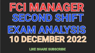 FCI Manager Second Shift  Exam Analysis 10 December 2022 | Fci Manager Exam Analysis 2022