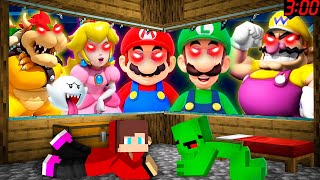 JJ and Mikey HIDE from MARIO.EXE , Luigi.EXE , Princess Peach.EXE , Bowser.EXE in Minecraft Maizen