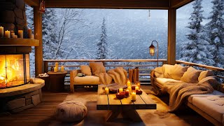 Winter Piano Music in a Cozy Porch Ambience with Fireplace Sounds for Relaxation