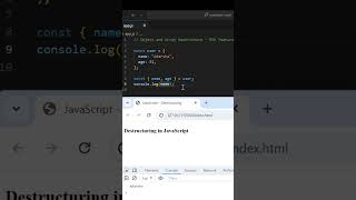 JavaScript De-Structuring |Object & Array | ES6 Feature #shorts