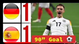 Germany 🇩🇪 1 - 1 Spain 🇪🇸 90 Minute Goal | Florian Wirtz Goal - Dani Elmo Goal #goal  #euro2024