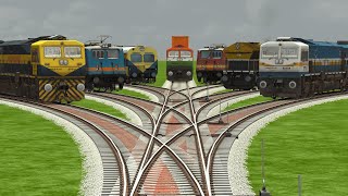 7 INDIAN TRAINS CROSSING AT ONE SIDE CURVED FORKED RAILROAD TRACKS Train Simulator Railroad Crossing