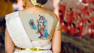 Fabric painting #34 l Cute and Elegant Radha Krishna with Peacock feather painting on a blouse