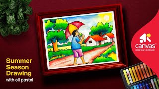 Summer season drawing | Summer season drawing with oil pastel | Summer season drawing easy