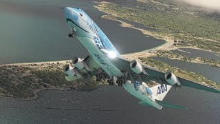 ANA B747 flying very low at Boston airport