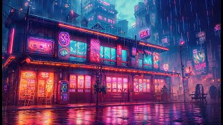 Chill electronic background music through broken radio + rain ambience [S16:P4]