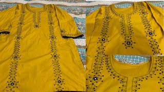 Most beautiful simple and easy hand embroidered mirror work kacha tanka  kurti design