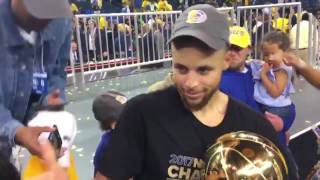 Stephen Curry celebrating 2nd championship with his family