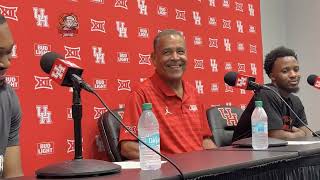 Houston Cougars Kelvin Sampson, LJ Cryer, J'Wan Roberts following exhibition win over Texas A&M