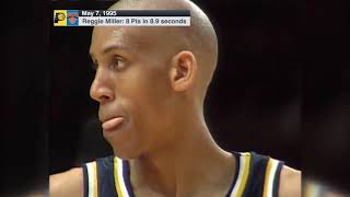 Reggie Miller scores 8 points in 8.9 seconds