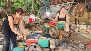 The genius girl repairs and restores the generator.