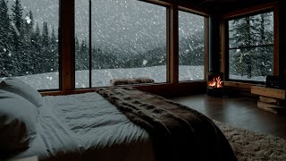 Snowfall in a Cabin with a Cozy Fireplace | Winter Suitable for Relaxing, Study and Sleeping