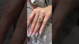 Fancy Yellow Oval and Diamond Double Halo Engagement Ring