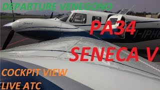 Seneca V - Departure Venegono Airport - ATC Audio Cockpit View