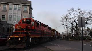 PNWR 2317 leads Portland and Western 664 through North State Street Lake Oswego