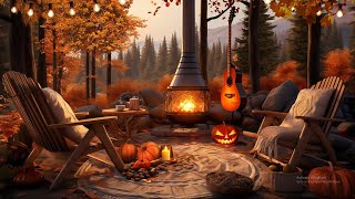 Autumn Fireplace in Deep Forest with Relaxing Nature Sounds and Fall Ambience