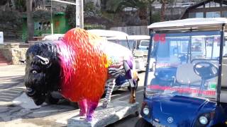 Golf Cart Rentals and Buffalo Statue on Catalina Island