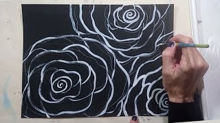 White Roses Acrylic Painting Impressionist Painting Demo time-lapse