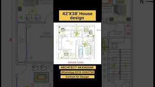 42' X 38' House Plan | 42*38 Home Plan | 38by42 Ghar ka naksha with 2bhk Parking Plan #shorts