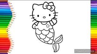 Mermaid Hello Kitty Drawing, Painting for Kids || Easy Drawing & Coloring For Kids and Toddleers ||