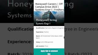 Honeywell#offcampushiring2023# latestjob2023#job #