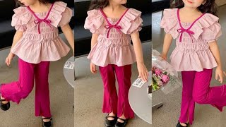 Baby Bowknot Ruffles Short Sleeve Top With Bell Bottom Pant Cutting and Stitching | DIY Baby Dress