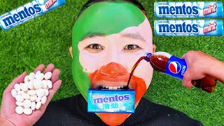 Coca Cola,Fanta,Mtn Dew,Pepsi,Sprite and mouth vs Mentos in Big Underground|Different color snacks