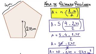 Área - Exemplo com Pentágono Regular e Hexágono Regular - Professor Wilton