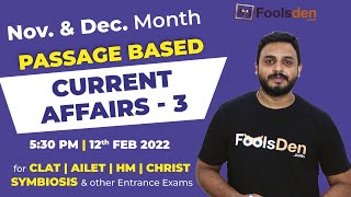 Passage Based Current Affairs - 03 November & December Month | CLAT | AILET | HM | CHRIST