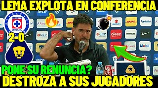 Gustavo Lema EXPLOTA EN CONFERENCIA, DESTROZA A Sus Jugadores | Cruz azul 2-0 pumas | conferencia