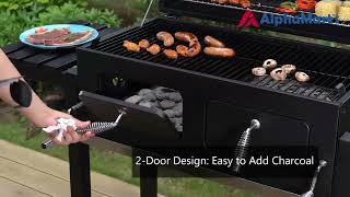 Captiva Designs 2-Door Charcoal Patio Grill with 2 Liftable Enamel Charcoal Trays