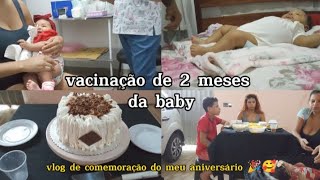 vacina de 2° meses / Eva teve febre / bolo feito por Emille / pedi almoço