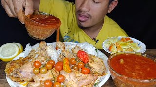 Eating chicken leg piece with two king chilli🔥 Northeast India.