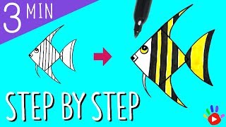 How to draw an Angel Fish | Drawing Tropical Fish | Drawing Coloring Tutorial for Kids | OKIDOKIDS