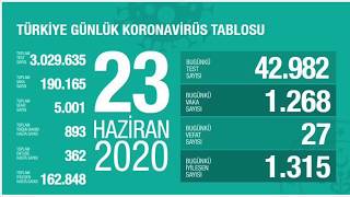 23 Haziran 2020 Türkiye Korona virüs günlük tablosu