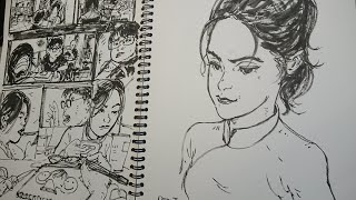 [realtime] My Sketchbook tour collection | drawing beautiful girl Việt Nam, Áo Dài sketched