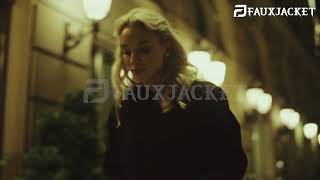 American Woman Walking Through Night City Road With Street Lights