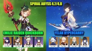 Emilie Raiden QuickBurn & Yelan Furina HyperCarry | Spiral Abyss 4.7/4.8 | Genshin Impact