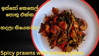 ඉස්සෝ කෙසෙල් පොතු එක්ක හදලා තියෙනවද? - Banana skin stir fry with prawns