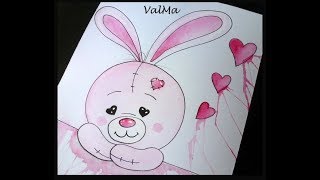 Dessin Aquarelle - Joli Lapin Coeurs - Facile Débutant - ValMa Créas