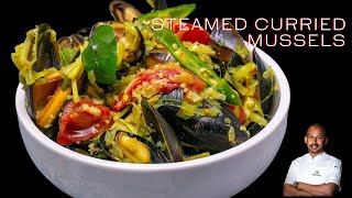 Steamed Mussels with turmeric, coconut and Leeks