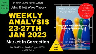 Gold Silver Copper US30 BTC And FX Pairs Weekly Analysis For 23-27th Jan 2023 | Using Elliott Wave